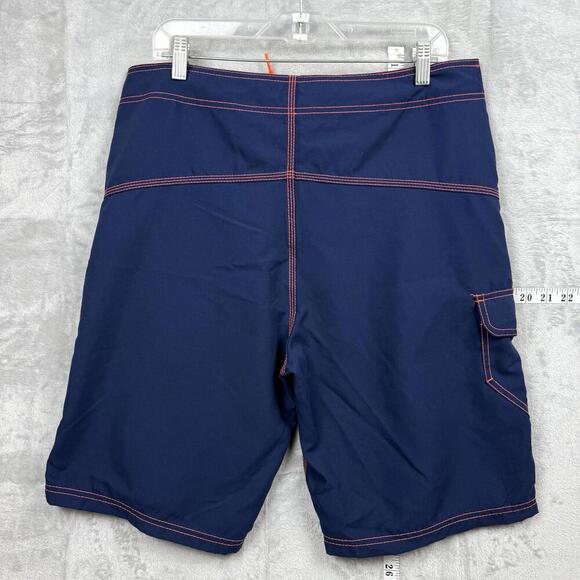 Hurley Navy Board Shorts Men Sz 34 Orange Stitch Surf Swim Trunks Pocket Beach - Picture 2 of 10
